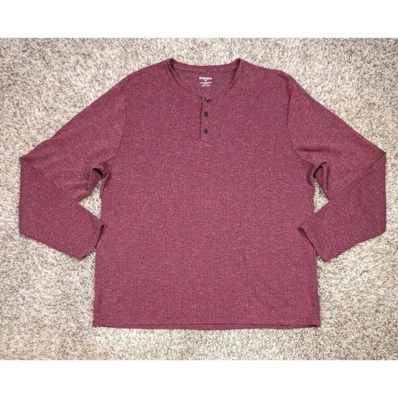 Bonobos Henley Shirt Men XL Maroon Cotton Blend Long Sleeve Herringbone Slim Fit - Picture 1 of 3
